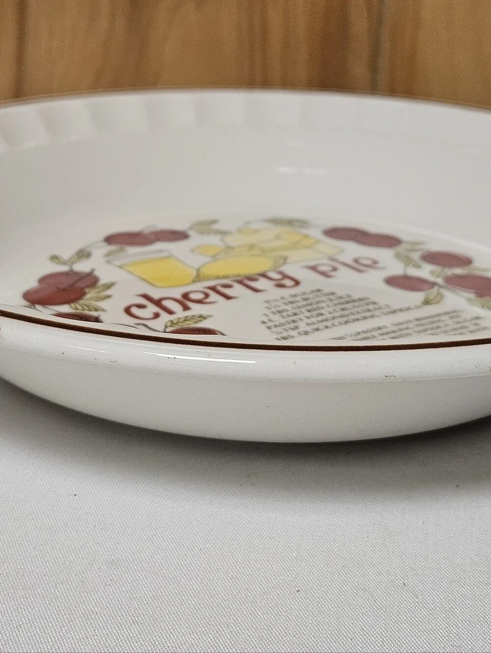 Vintage Hankook Korea Ceramic Deep Dish Cherry Pie Plate With Printed Recipe